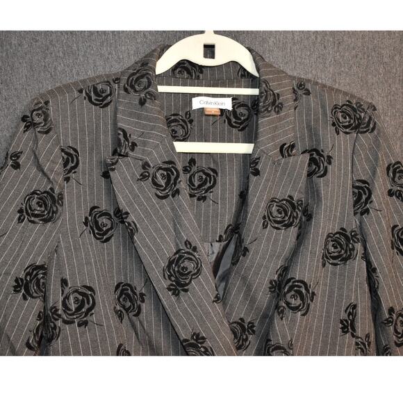 Calvin Klein Long Blazer Women's 12 Black Rose Silhouette Pattern Noir Floral - Picture 7 of 12